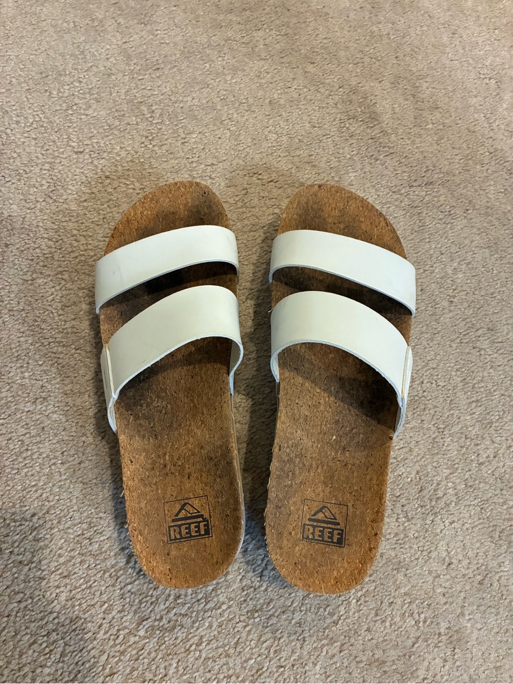 Reef Womens White Double-Strap Cork Slide Sandals